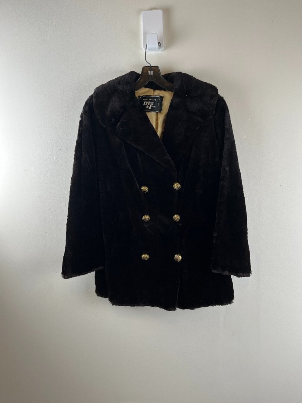 Vintage Brown Double Brested Faux Fur Coat S/M